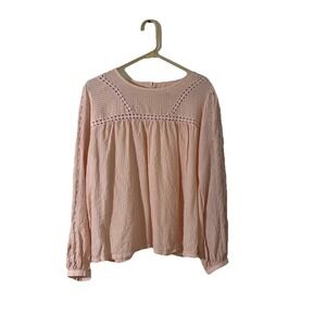 Loft Pink‎ Embroidered Eyelet Long Sleeve Top Size Large Textured Boho Romantic